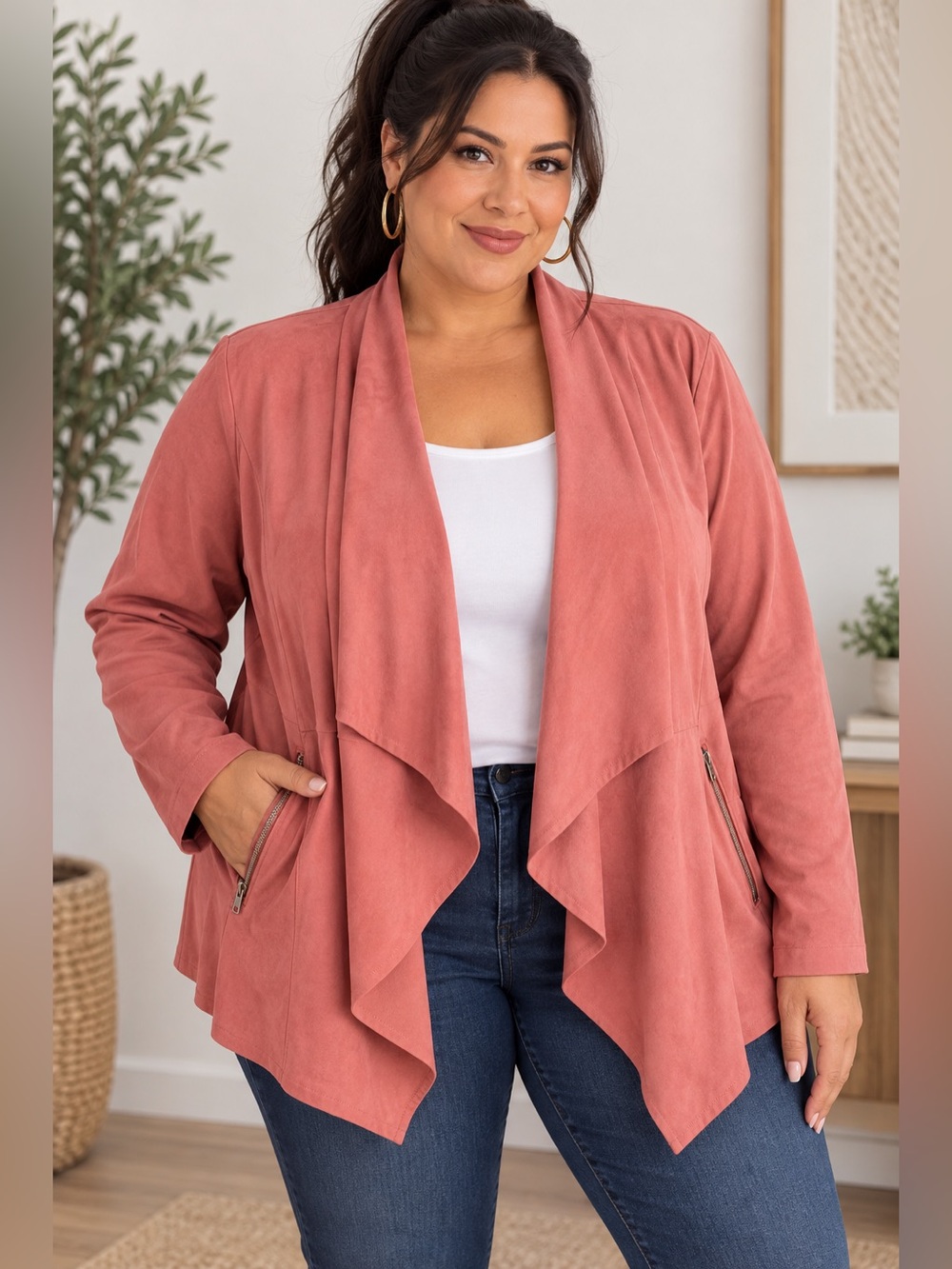 Cleo Est. 1946 Dusty Rose Draped Open Front Jacket Blazer